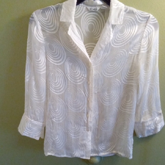 Womans S Ravel White Boxy 3/4 Sleeve Blouse Sheer Notched Collar Lightweight - Picture 4 of 4
